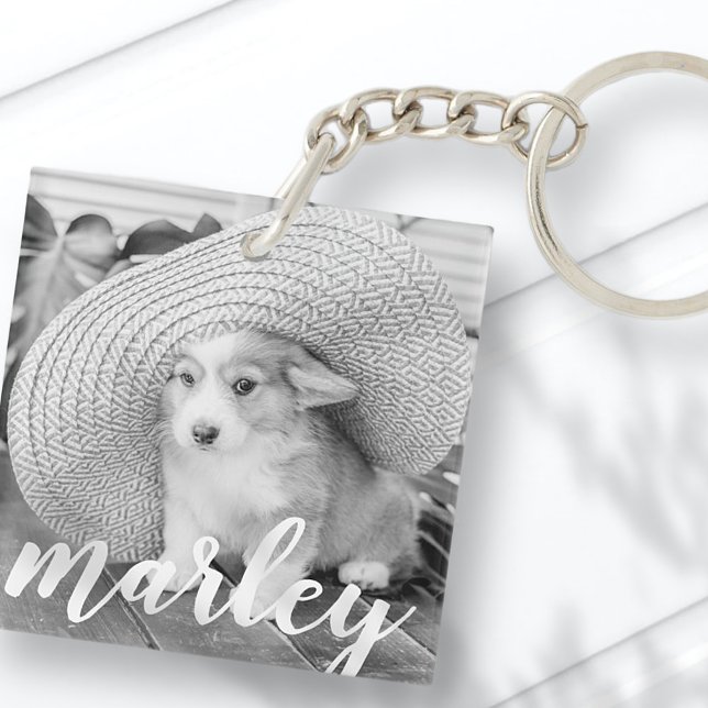 Modern Rustic Simple Custom Pet Photo Key Ring (Creator Uploaded)