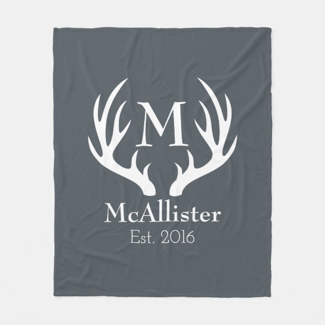 Modern Rustic Sleek White Deer Antlers Fleece Blanket (Front)