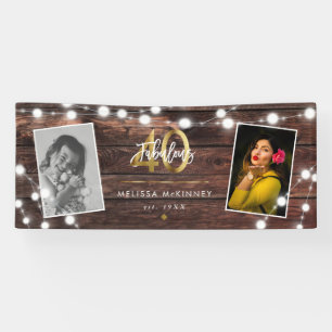 Modern Rustic String Lights Gold Fab 40th Birthday Banner