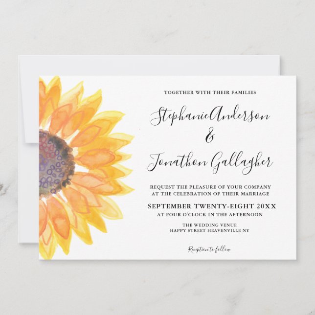Modern Rustic Sunflower Watercolor Invitation (Front)