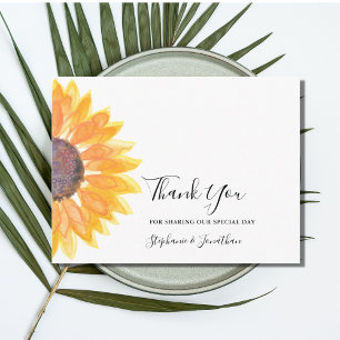 Modern Rustic Sunflower Watercolor Thank You Postcard