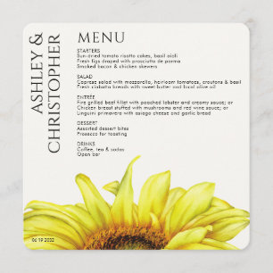 Modern Rustic Sunflower Wedding Menu