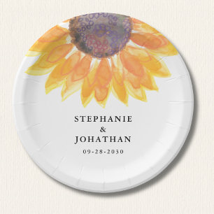 Modern Rustic Sunflower Wedding Paper Plate