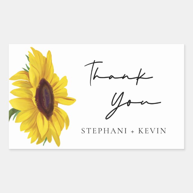 Modern Rustic Sunflower Wedding Thank You Rectangular Sticker (Front)