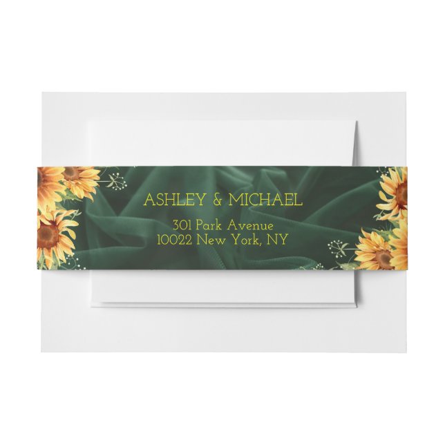 Modern Rustic Sunflower Yellow Wedding Invitation Belly Band (Front Example)
