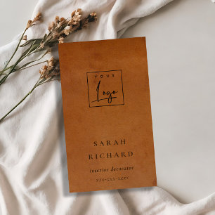 Modern Rustic Tan Leather Texture Custom Logo Business Card