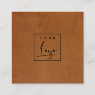 Modern Rustic Tan Leather Texture Custom Logo Square Business Card