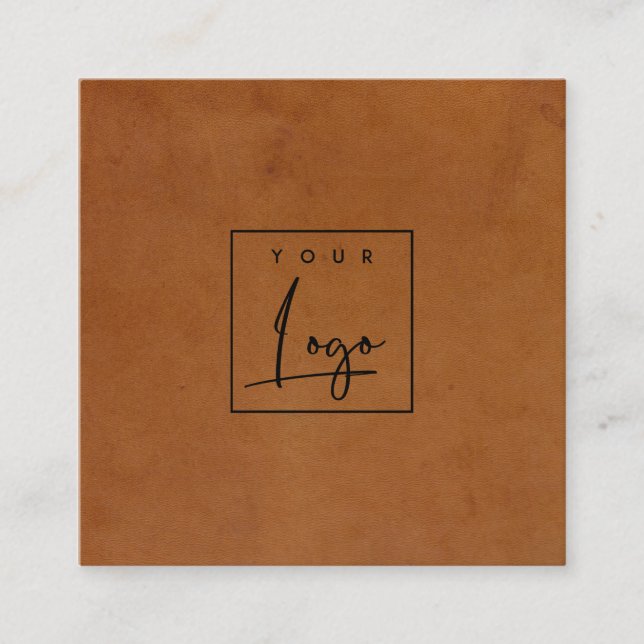 Modern Rustic Tan Leather Texture Custom Logo Square Business Card (Front)