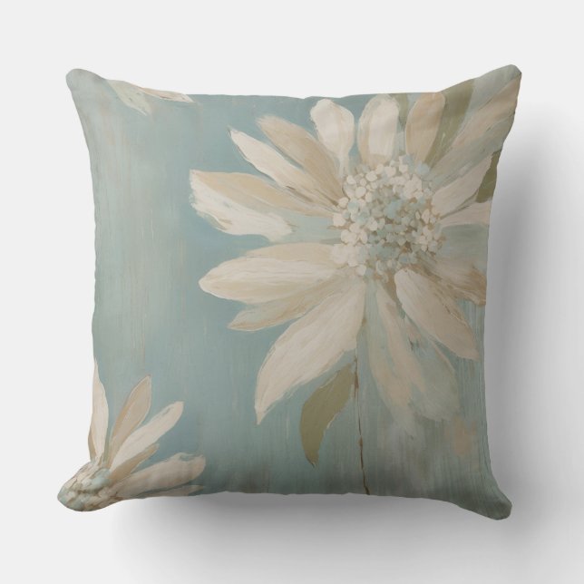 Modern Rustic Teal Beige Cream Floral Cushion (Front)