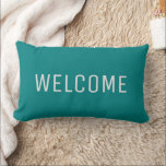 Modern rustic teal blue Welcome Lumbar Cushion<br><div class="desc">Modern rustic teal blue Welcome pillow.
You can easily change the text.</div>