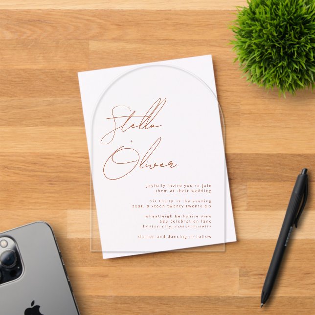 Modern Rustic Terracotta Calligraphy Wedding Acrylic Invitations (Insitu (Invitation Card))