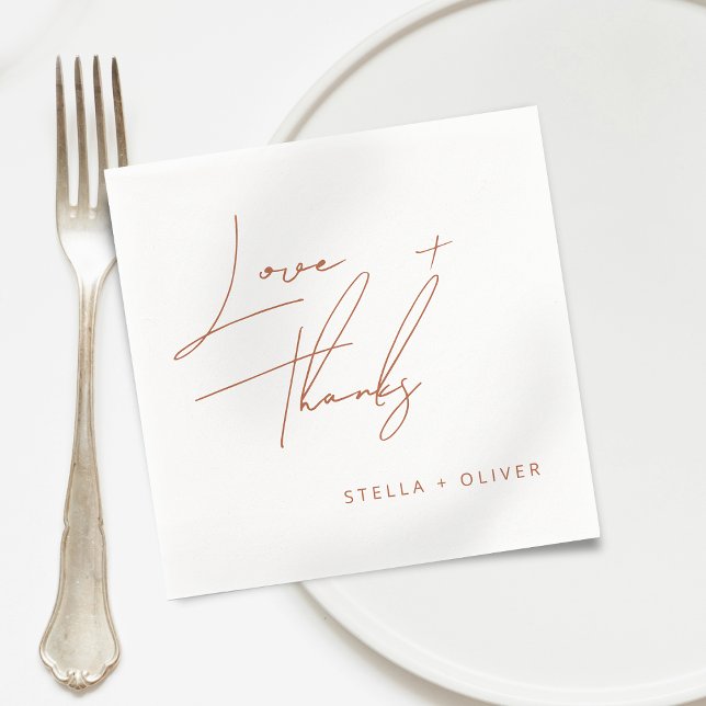 Modern Rustic Terracotta Script Love Thanks Paper Napkin (Modern Rustic Terracotta Script Love Thanks Paper Napkins)
