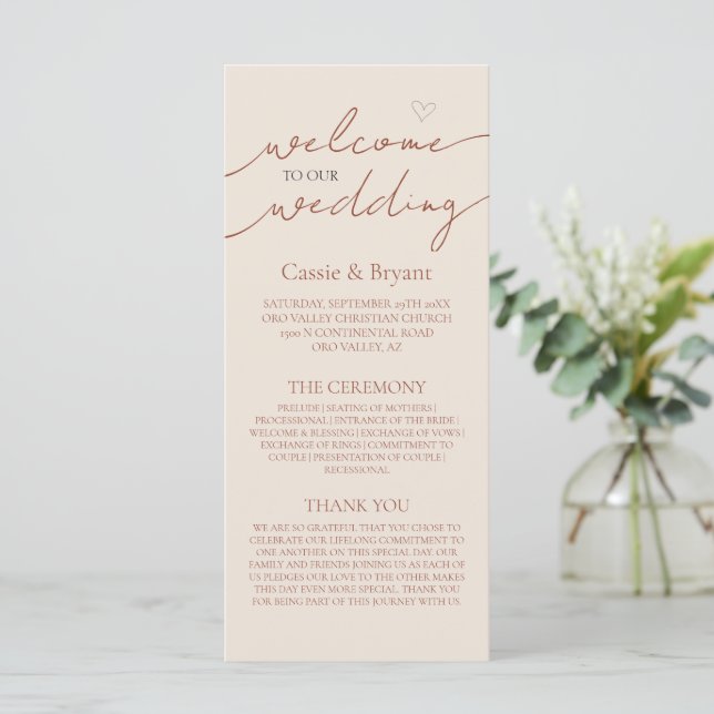 Modern Rustic Terracotta Script Wedding Program (Standing Front)