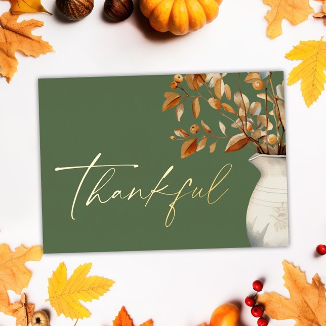 Modern Rustic Thanksgiving Olive Green Thankful (Modern Rustic Thanksgiving Olive Green Thankful Foil Holiday Card)