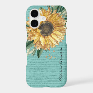 Modern Rustic Turquoise Teal Aqua Blue Sunflower