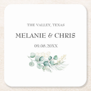 Modern Rustic Typography Custom Boho Gifts Wedding Square Paper Coaster