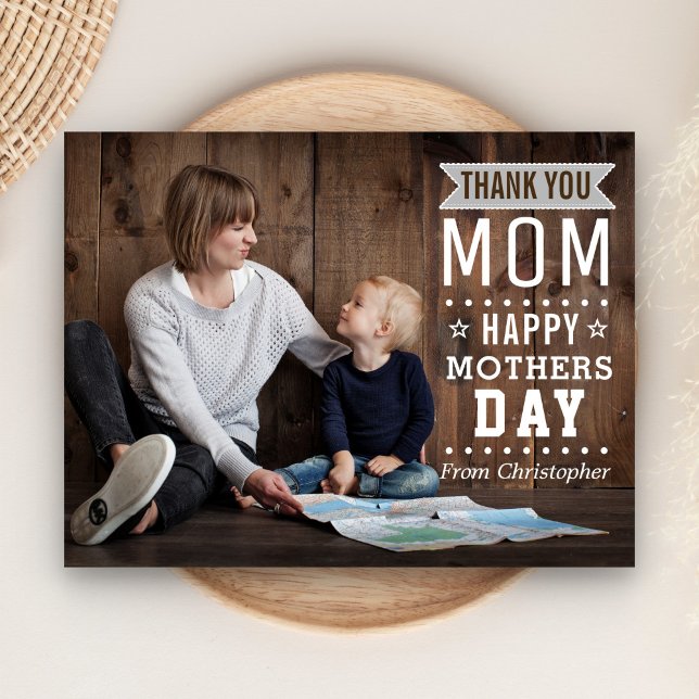 Modern Rustic Typography Happy Mother's Day Photo Postcard (Creator Uploaded)