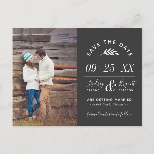 Modern Rustic Typography Photo Save the Date Announcement Postcard (Front)