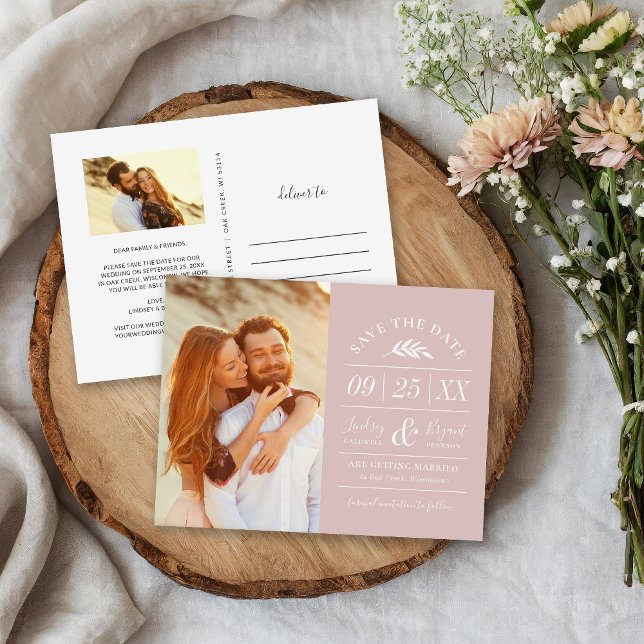 Modern Rustic Typography Photo Save the Date Announcement Postcard (Creator Uploaded)