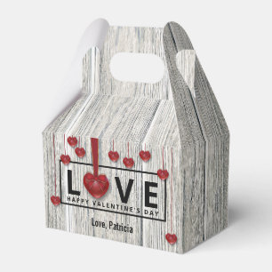 Modern Rustic Valentine's Day Wood LOVE Red Hearts Favour Box