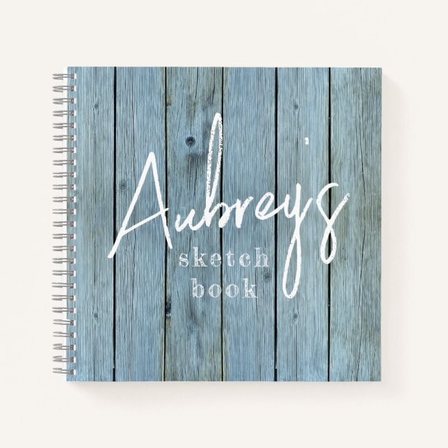Modern Rustic Washed Wood Script Typography Sketch Notebook (Front)