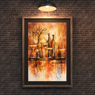 Modern Rustic Watercolor Bar Art Wall Decor