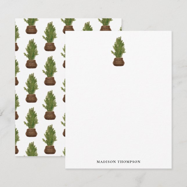 Modern Rustic Watercolor Christmas Tree Holiday Card (Front/Back)