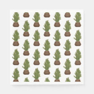 Modern Rustic Watercolor Christmas Tree Holiday Napkin