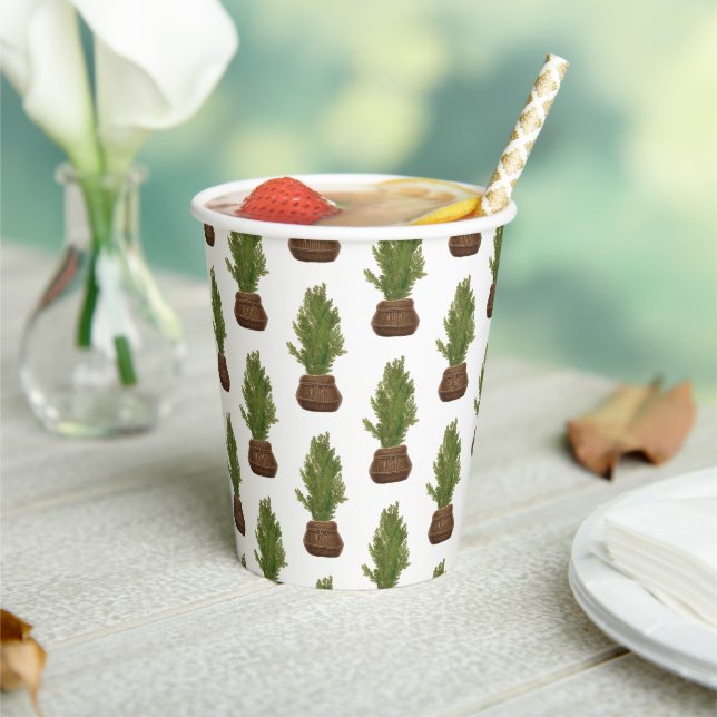 Modern Rustic Watercolor Christmas Tree Holiday Paper Cups (Insitu)