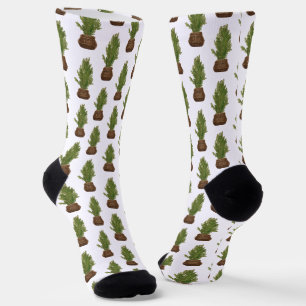 Modern Rustic Watercolor Christmas Tree Holiday Socks