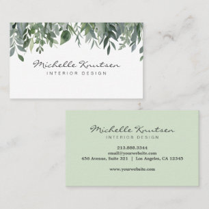 Modern Rustic Watercolor Eucalyptus Greenery       Business Card