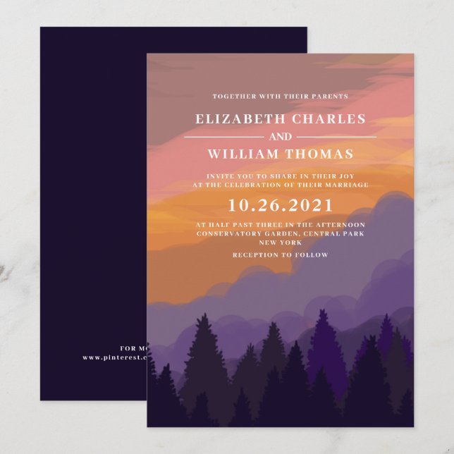 Modern rustic watercolor forest wedding invitation (Front/Back)