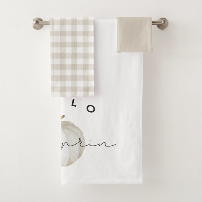 Modern Rustic Watercolor White Pumpkin Bath Towel Set (Insitu)