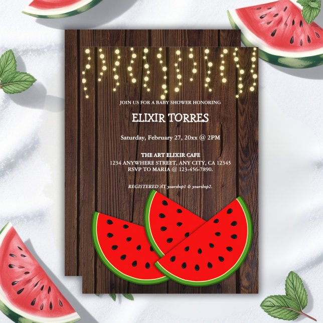 Modern Rustic Watermelon Slices Baby Shower Invitation (Creator Uploaded)