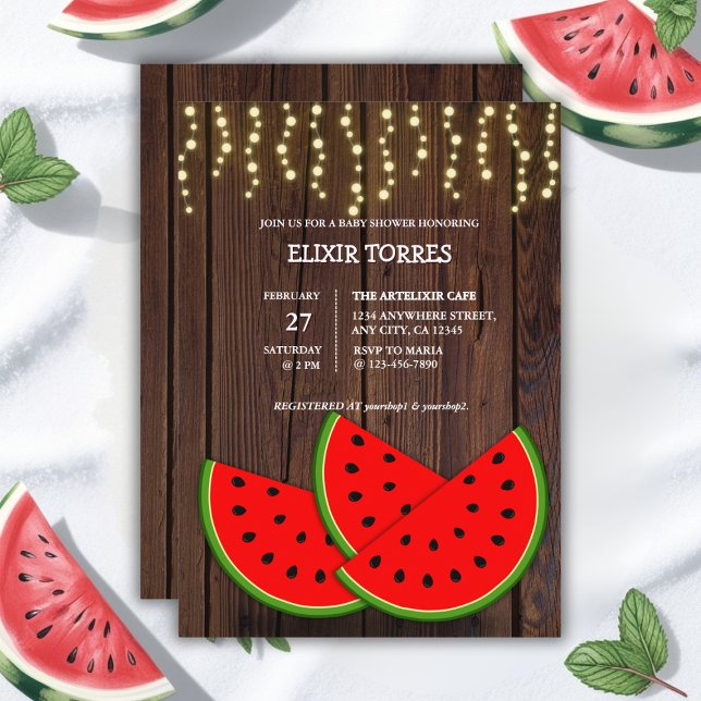 Modern Rustic Watermelon Slices Baby Shower Invitation (Creator Uploaded)