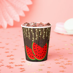 Modern Rustic Watermelon Slices Baby Shower Paper Cups