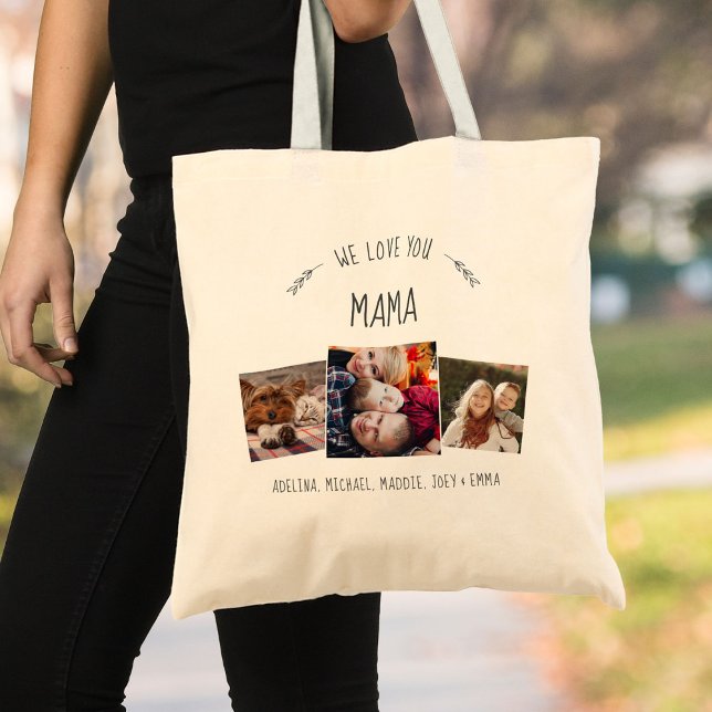 Modern Rustic WE LOVE YOU MAMA Photo Collage Tote Bag (Creator Uploaded)