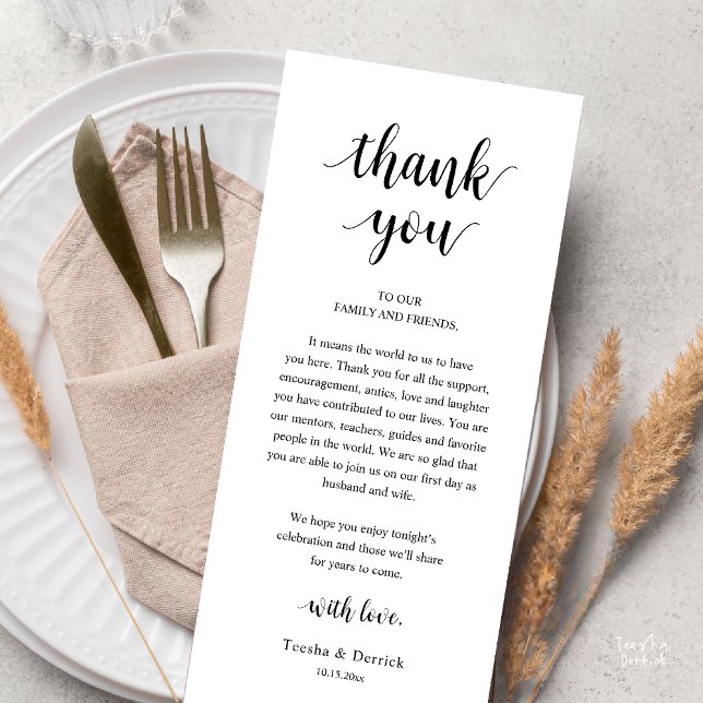 Modern Rustic Wedding Dinner Thank You Card (Modern Rustic Wedding Dinner Thank You Card Reception Lunch Brunch Reception in Black and White)