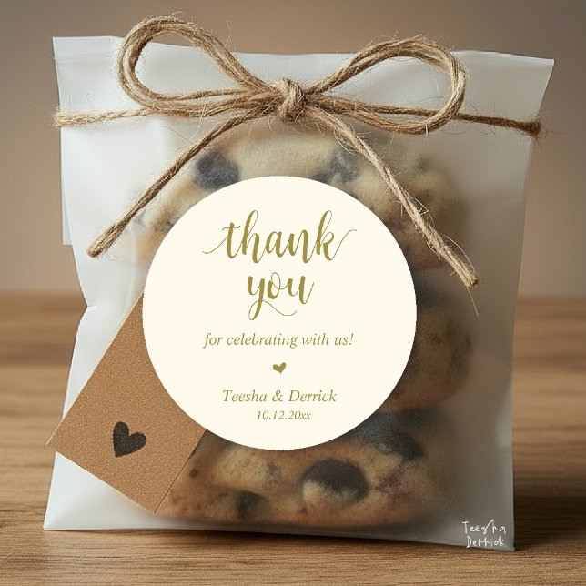 Modern Rustic Wedding Dinner Thank You Gifts  Classic Round Sticker (Modern Rustic Wedding Dinner Thank You Gifts Classic Round Sticker cute heart Yellow Gold)