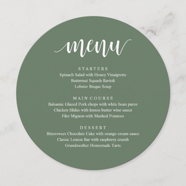 Modern Rustic, Wedding Elopement Reception Dinner  Menu (Front)