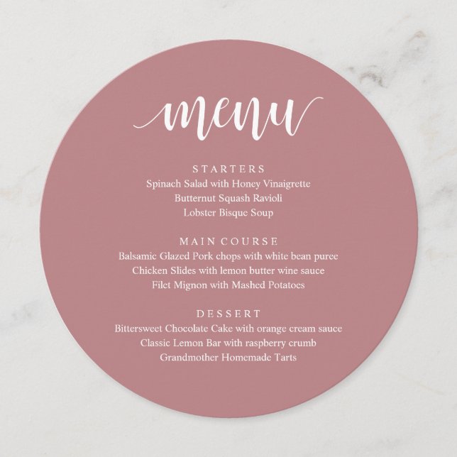 Modern Rustic, Wedding Elopement Reception Dinner  Menu (Front)