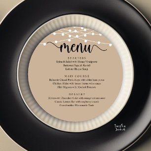 Modern Rustic, Wedding Elopement Round Dinner Menu