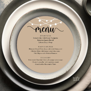 Modern Rustic, Wedding Elopement Round Dinner Menu