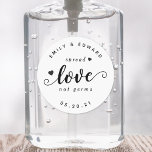 Modern Rustic Wedding Favour Hand Sanitizer Classic Round Sticker<br><div class="desc">Custom-designed bridal shower/wedding party hand sanitizer favour labels/stickers featuring "spread love not germs" in hand brush script with lovely hearts design.</div>