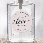 Modern Rustic Wedding Favour Hand Sanitizer Classic Round Sticker<br><div class="desc">Custom-designed bridal shower/wedding party hand sanitizer favour labels/stickers featuring "spread love not germs" in hand brush script with lovely hearts design.</div>