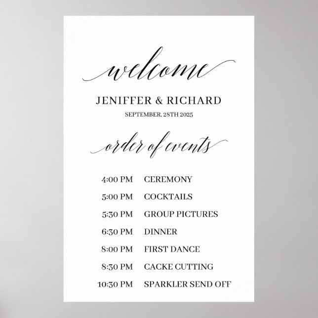 Modern rustic wedding order of service program poster (Front)