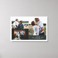 Modern Rustic Wedding Photo Collage Leaf Monogram