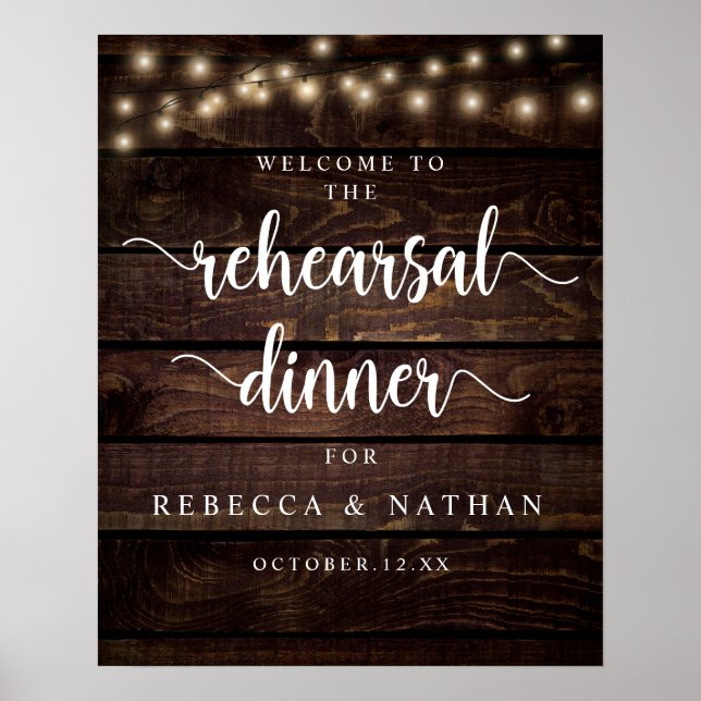 Modern Rustic, Wedding Rehearsal Dinner Welcome Poster (Front)
