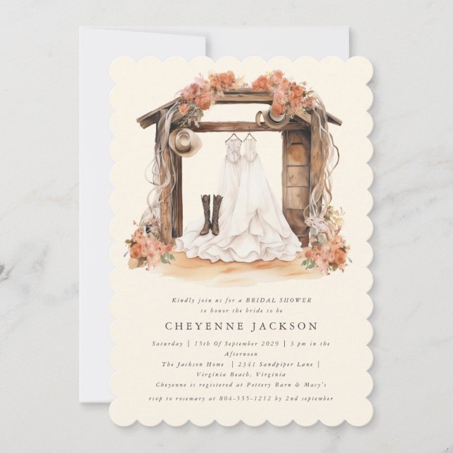Modern Rustic Western Floral  Bridal Shower  Invitation (Front)