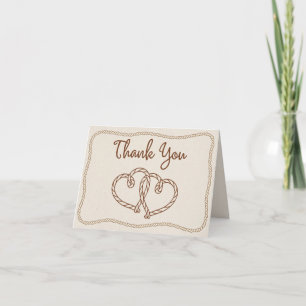 Modern Rustic Western Rope Hearts Ranch Wedding Thank You Card